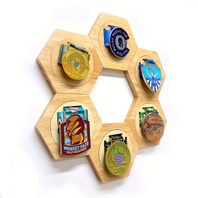 6팩 육각형 나무 메달 디스플레이 랙 벽걸이형 DIY  - Sustainable Living Eco Friendly 리뷰 및 가격